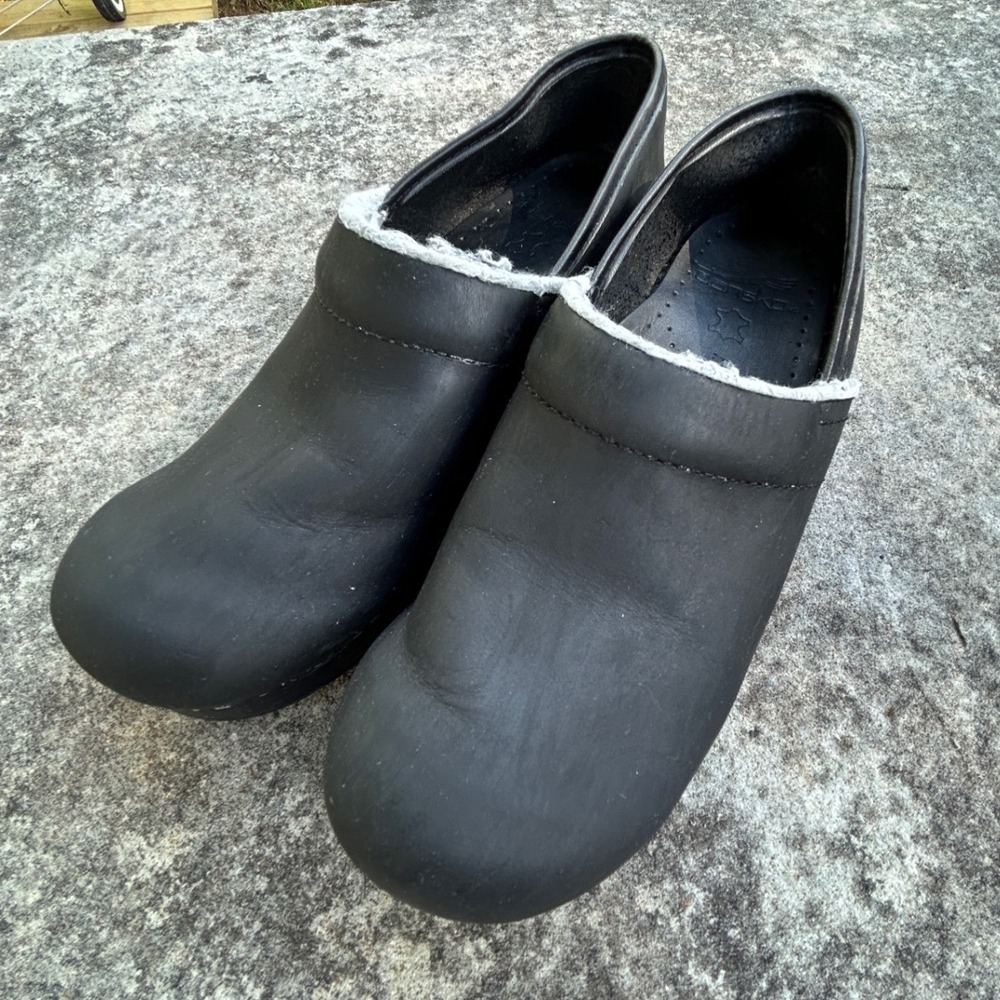 Dansko Black Leather Shearling Trim Convertible Clogs Shoes EU 38 US 7.5 comfort